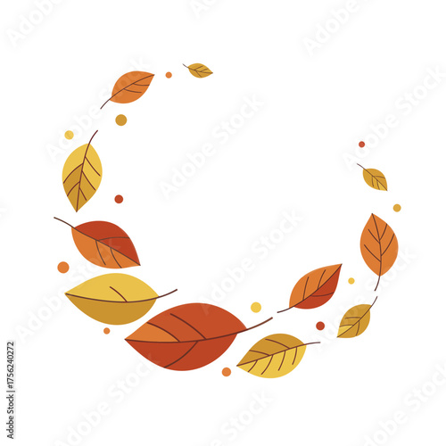 Minimalist fall leaf circle frame design for seasonal decoration