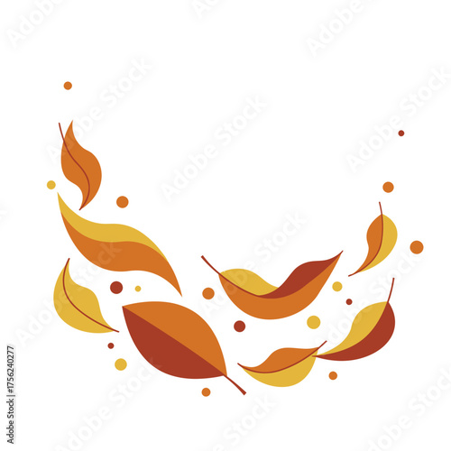 Autumn wreath made of orange and yellow leaves on white background