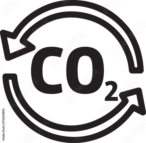 Illustration of a co2 cycle vector, depicting the circular flow of carbon dioxide with arrows, symbolizing carbon neutrality, sustainable energy, and environmental responsibility outline icon on