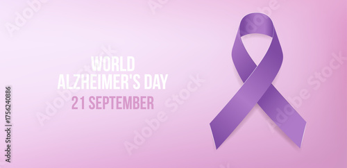 World Alzheimer's Day concept. Banner template with purple ribbon, human brain and text. Vector illustration.