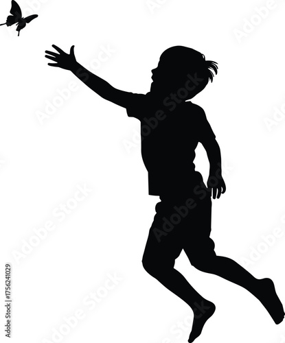 Wallpaper Mural Child chasing butterfly silhouette cartoon illustration, symbolic curiosity and expressive gesture artwork for lifestyle and emotional storytelling design Torontodigital.ca