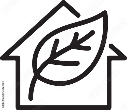 Vector art of eco house icon symbol of ecological home, green building, energy efficiency concept of sustainable architecture, environmentally friendly construction and design outline icon on