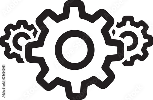 Vector art of gear icon symbol of cogwheel, mechanism, engineering, and industry concept of teamwork, process, and technology sign of settings, options, and configuration outline icon on