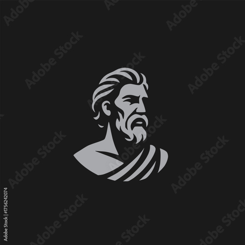 Ancient man with a beard and toga, vector illustration of a classical Greek bust. Symbol of mythology, philosophy, and power