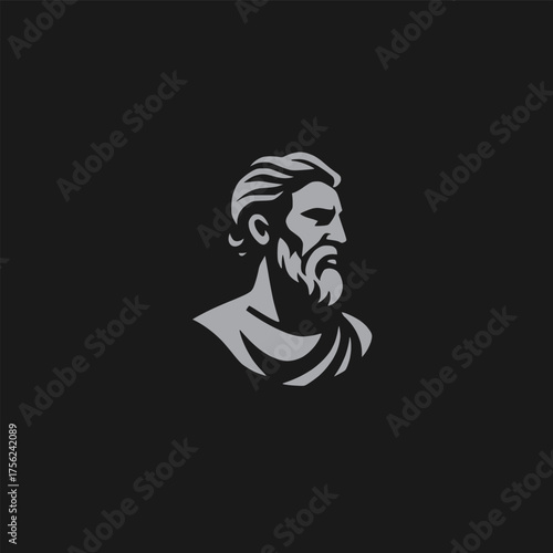 Elegant profile bust of a bearded ancient Greek or Roman man. A classical sculpture icon representing wisdom, history, and mythology