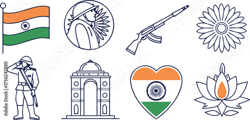 Indian flag soldier India Gate lotus flower and rifle