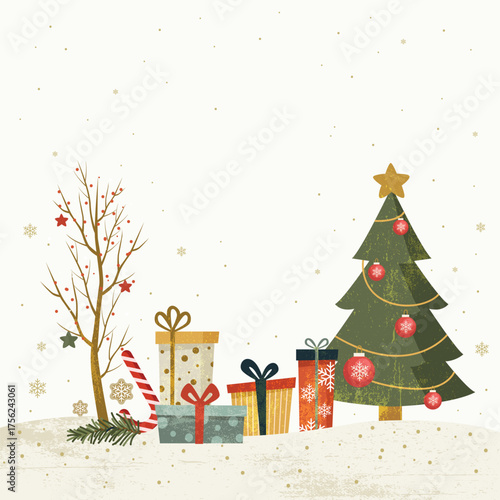 Beautiful christmas gift and trees, Christmas background