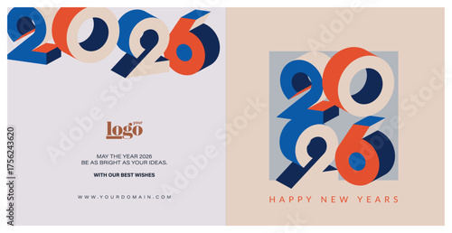 2026 logo and premium wish card colorful style. Happy new Year.
