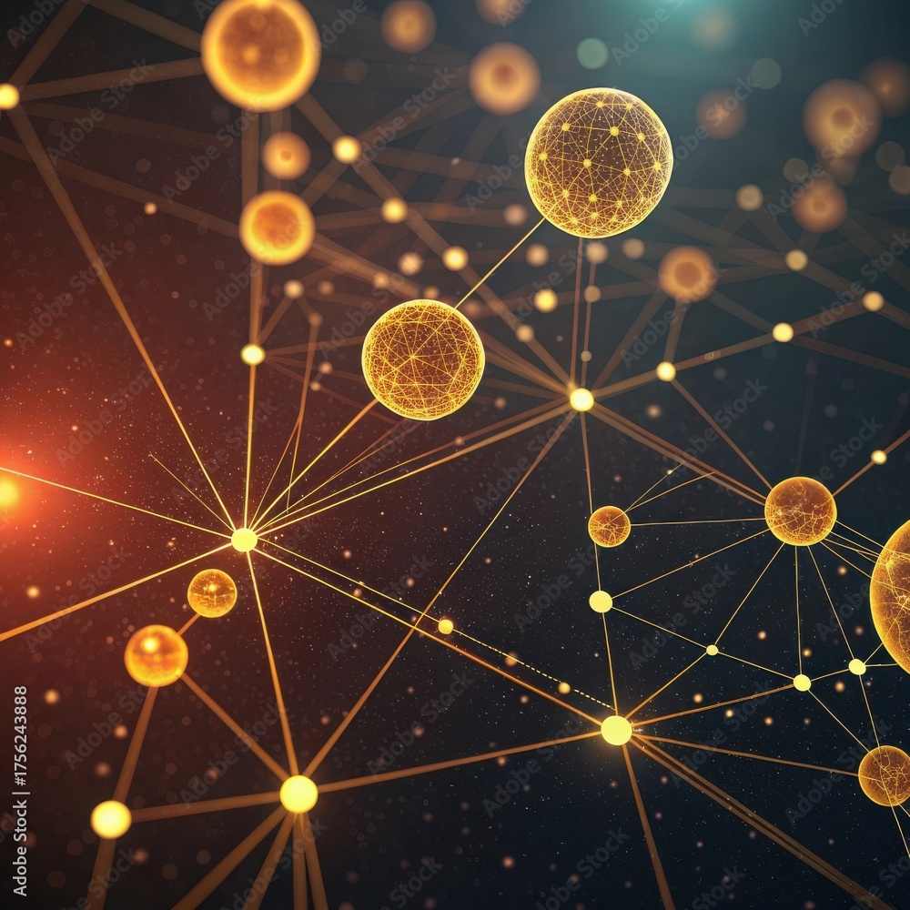 Obraz premium Abstract glowing network of interconnected nodes and lines