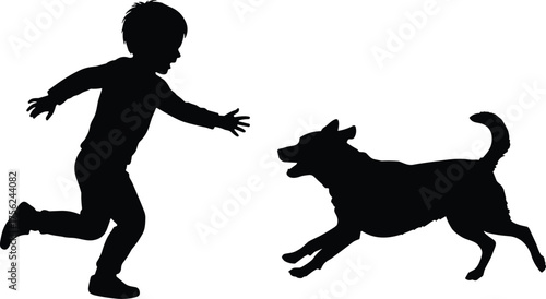Wallpaper Mural Child running to dog silhouette cartoon illustration, symbolic play and expressive gesture artwork for lifestyle and emotional storytelling design Torontodigital.ca