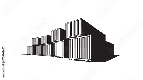 Modern industrial shipping containers stacked neatly creating a dynamic visual representation of global logistics, supply chain, and transportation networks.