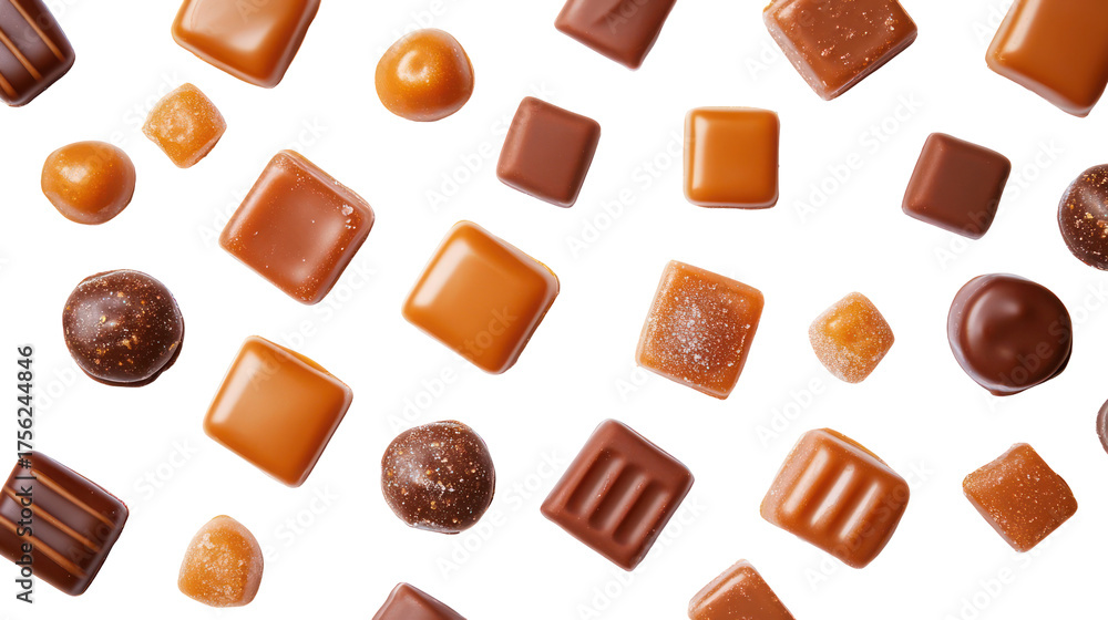 Fototapeta premium Assortment of assorted chocolates and candies isolated on transparent background