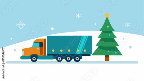 Christmas tree delivery truck in winter