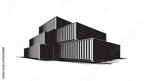 Dynamic stacked shipping containers creating a modern industrial silhouette perfect for logistics and global trade concepts