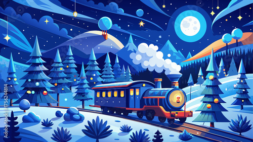 Winter train scene with snowy landscape