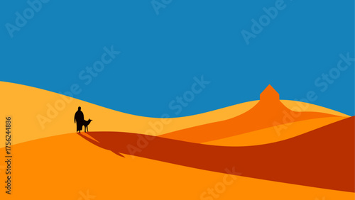 Silhouette on desert landscape with dog