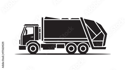 Professional black garbage truck silhouette representing waste management services and urban sanitation solutions for municipal and commercial use