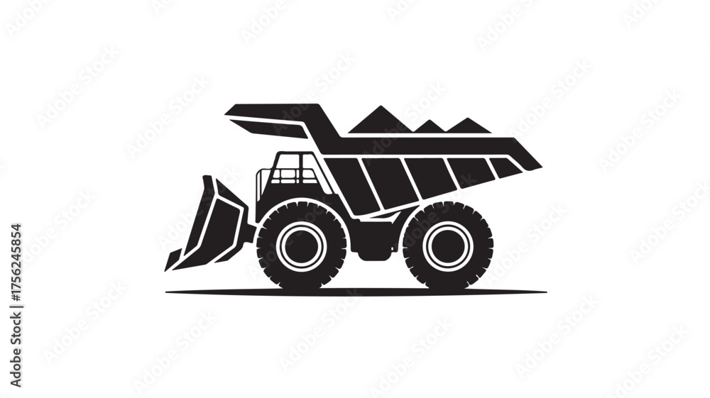 Fototapeta premium Powerful heavy duty dump truck silhouette hauling materials for construction projects, mining operations, and industrial transport needs, symbolizing strength and progress