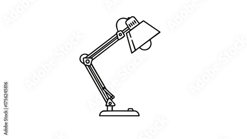 Illustration of a black and white adjustable desk lamp.