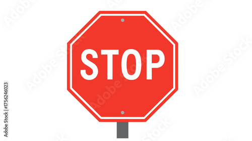 A red octagonal stop sign with the word STOP in white capital letters, mounted on a gray pole against a white background.