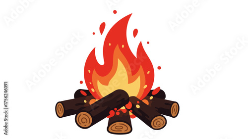 Illustration of a campfire with burning flames and wooden logs, perfect for camping.