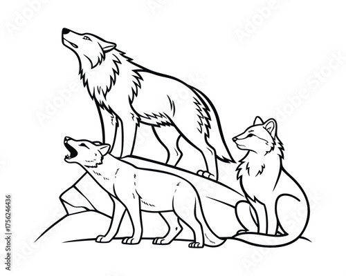 Canvas Print Wild forest animals line art illustration for coloring book