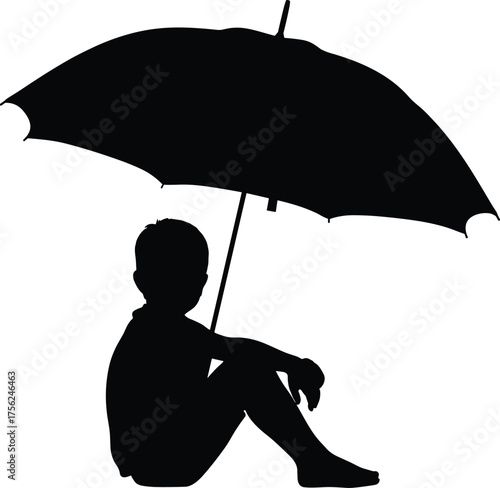 Wallpaper Mural Child with umbrella silhouette cartoon illustration, symbolic shelter and contemplative childhood moment artwork for lifestyle and emotional design Torontodigital.ca