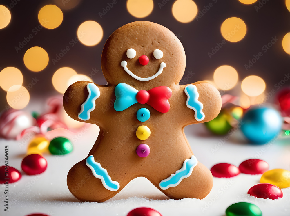 Naklejka premium Gingerbread man cookie decorating celebrating christmas
