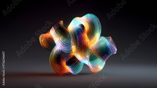 AI-generated abstract 3D sculpture with glowing colors, symbol of creative innovation and modern design. Concept: Artificial intelligence creativity, modern digital art, innovation, and futuristic 3D 