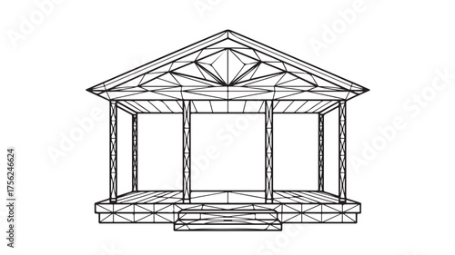 Elegant neoclassical building facade with columns and triangular pediment outline, representing classic architecture and historical design elements for modern projects.