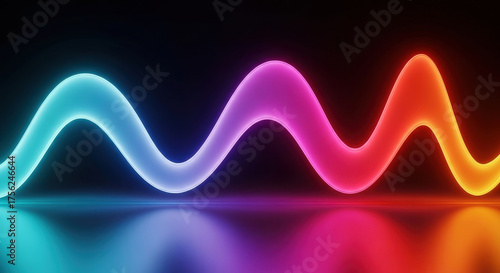 Abstract glowing neon wave with vibrant rainbow colors on a dark background