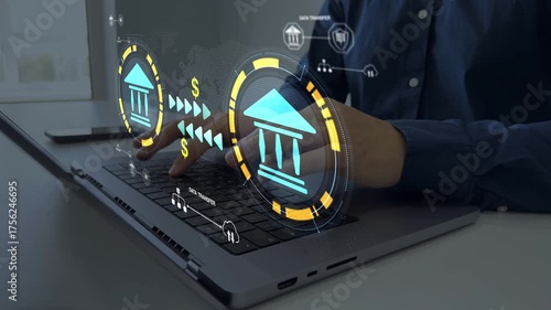 Online banking operations and interbank digital payment.Money transfers from different currencies internationally and currency exchange global.