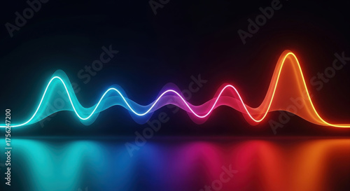 Abstract colorful neon sound wave equalizer on a dark background