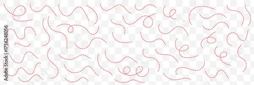 Dashed hand drawn squiggle loopy line vector. Dotted spiral curve line. Hand Sketched Curly Border. Abstract long squiggle dashed. Abstract Hand-Drawn Dotted Line Collection