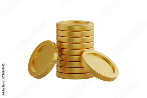 3d illustration icon of stack of gold coins as symbol of wealth and investment. Isolated on transparent background, png