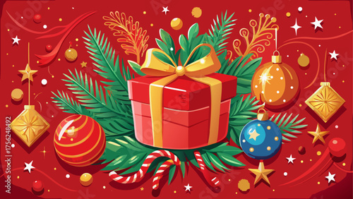 Festive christmas gift and ornament scene