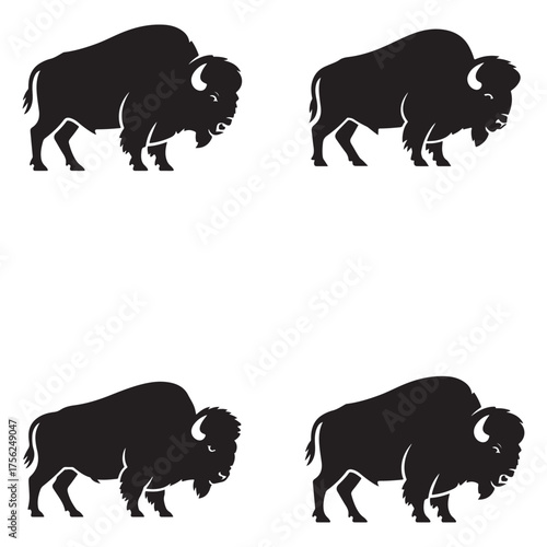 American bison buffalo herd graphic set silhouette