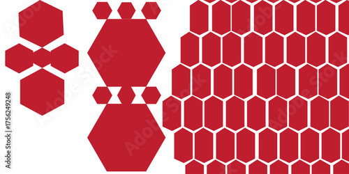 Set of Red Geometric and Hexagonal Shapes