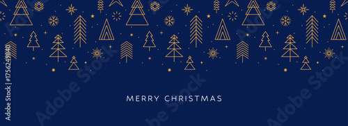 Christmas card, gold decorations pattern, holidays banner