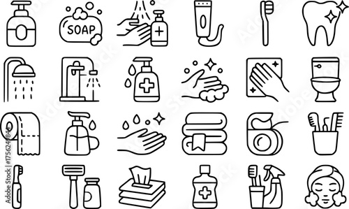 Vector outline, icon pack, icon sheet, cleanliness theme