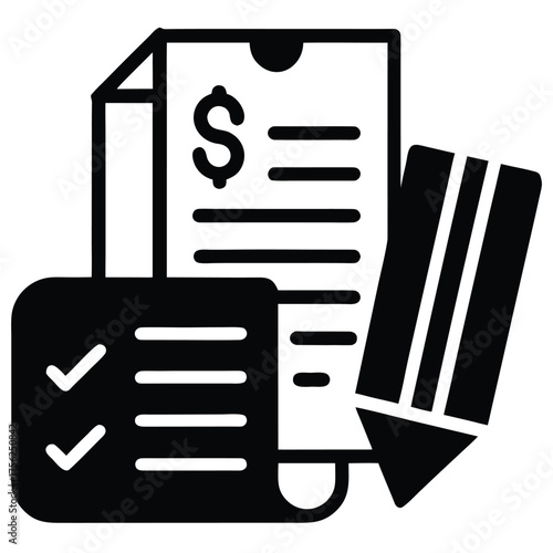 Financial checklist with bill and dollar sign accompanied by pencil graphic