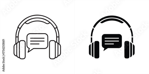 Vector art of headphones with speech bubble icon for audio communication