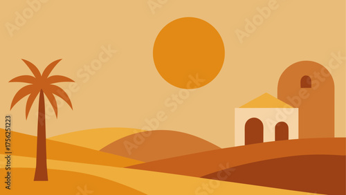 Illustration of desert landscape with sun