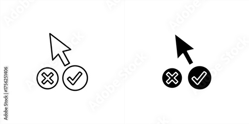 Vector art of cursor pointing to a check mark and a cross mark