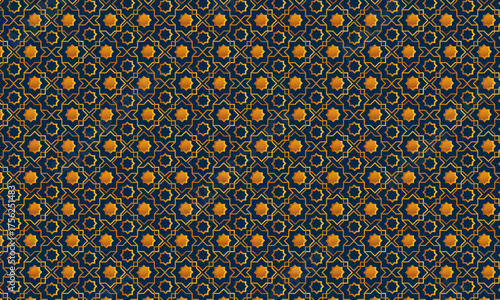 Black Background with Golden Geometric Islamic Motif Classic Arabesque Pattern for Luxury Event Invitation, Banner, and Packaging Design