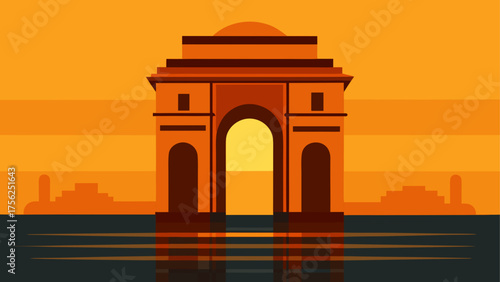 India gate monument at sunset illustration