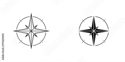 Vector art of black and white icon of a compass rose