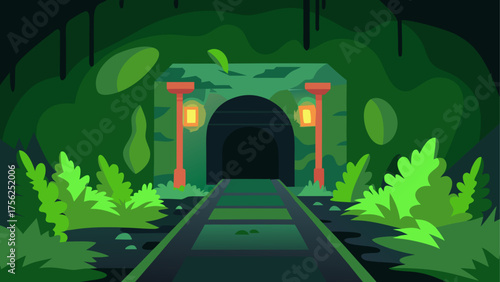Illustration of a dark tunnel in nature