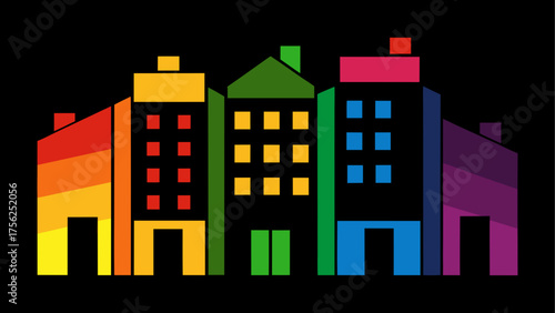 Colorful buildings on a black background