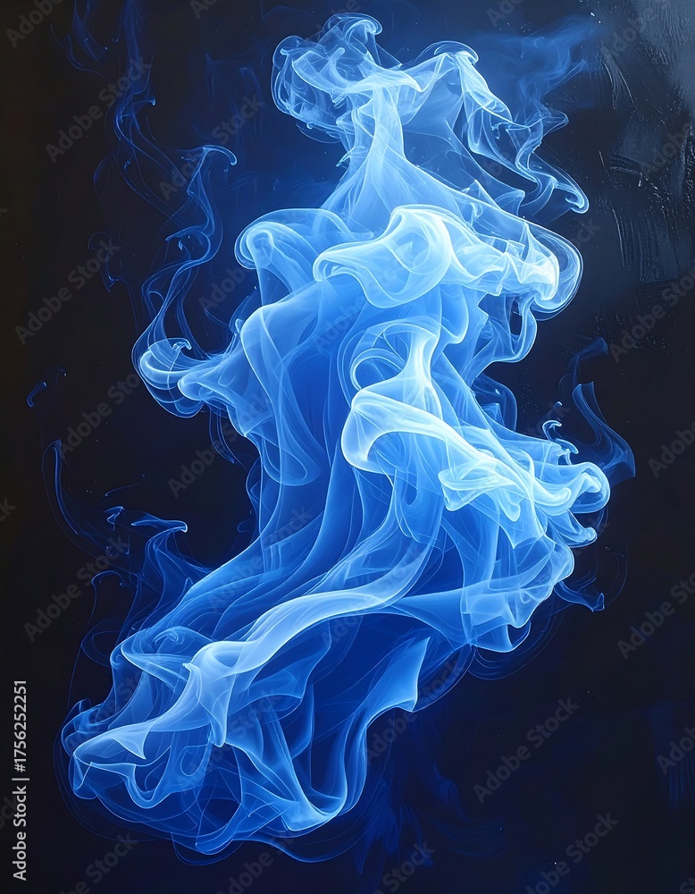 Fototapeta premium Dynamic image of swirling blue smoke, resembling an ethereal flame